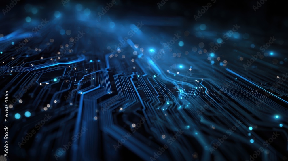 Aufkleber abstract digital background showcasing intricate circuit patterns with glowing elements in blue tone