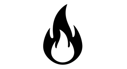 Stylized Black Flame Icon, Burning Fire Symbol.