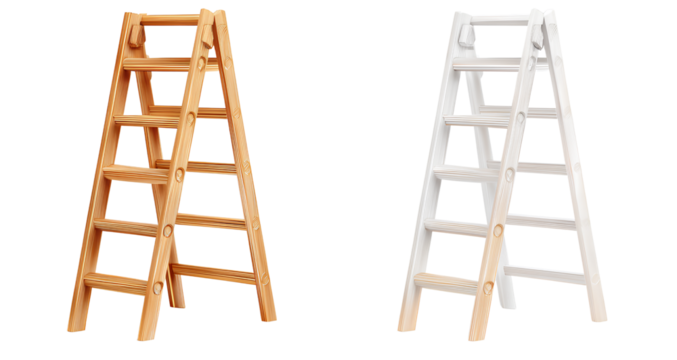 ladders, one wooden and the other plastic, with a transparent background