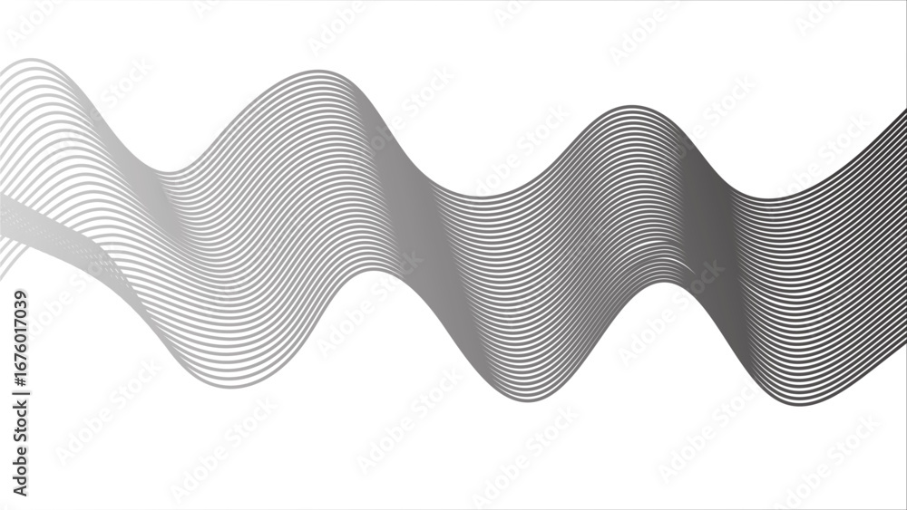 Poster abstract modern background with flowing wave lines in gradient shades of gray and aqua. smooth, curv