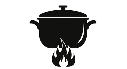 Black Silhouette of a Stock Pot on a Stovetop Flame.