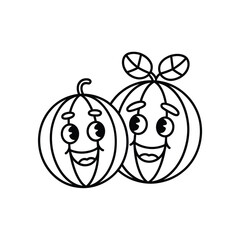 Two happy cartoon watermelons with smiling faces and leaves