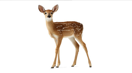 A whitetailed deer fawn standing on a white background full body in a photorealistic style