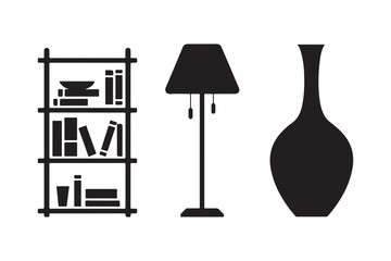 Silhouette of a bookshelf lamp and vase