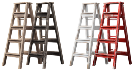 ladders, one wooden and the other plastic, with a transparent background