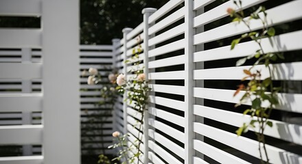 White Wooden Fence with Climbing Roses.