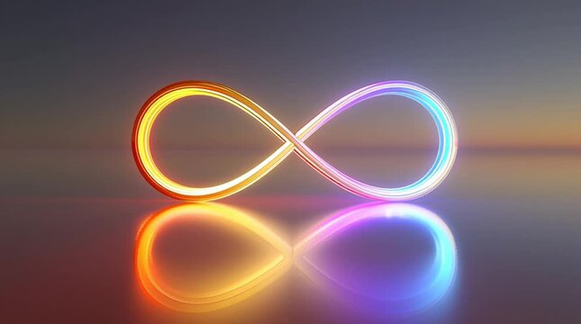 A softly glowing, rainbow-colored infinity symbol floats in a calm, peaceful space, radiating warm, welcoming light as a symbol of neurodiversity, autism acceptance, inclusion, and respect.
