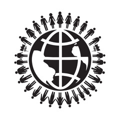 people with globe vector silhouette clip art logo design concept illustration 