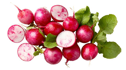 Fresh Red Radishes with Green Leaves Close Up Shot
