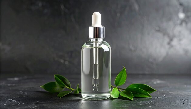Clear Glass Lotion Bottle with Small Green Leaf Accent