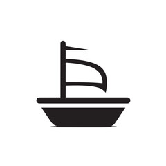 Simple Boat Icon Symbol in Black and White Illustration