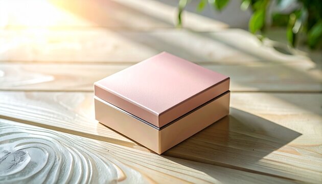 Compact Blush Box with Smooth Texture on Light Wood_A simple, compact blush box 