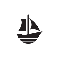 Simple Boat Icon Symbol in Black and White Illustration