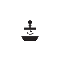 Simple Boat Icon Symbol in Black and White Illustration