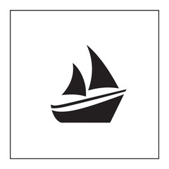 Simple Boat Icon Symbol in Black and White Illustration