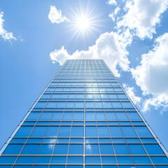 Fototapeta premium Modern Glass Skyscraper Photo Against Blue Sky