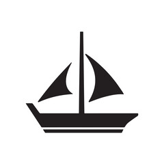 Simple Boat Icon Symbol in Black and White Illustration
