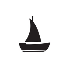 Simple Boat Icon Symbol in Black and White Illustration