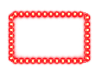 Red retro marquee light frame with glowing bulbs and blank copy space