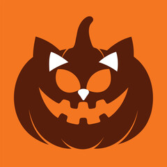 Fototapeta premium Halloween Pumpkin with Cat Ears Festive Autumn Celebration Illustration on Orange Background Spooky Season Decoration Happy Holiday Graphic Design for Cards and Invitations
