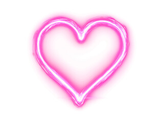 Vibrant glowing pink heart with a neon white outlineon transparent