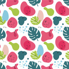 Tropical fruits leaves abstract pattern vibrant organic shapes