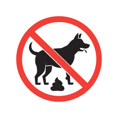 Dog and excrement, no dog pooping sign vector illustration on white background.