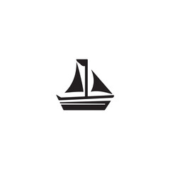 Simple Boat Icon Symbol in Black and White Illustration