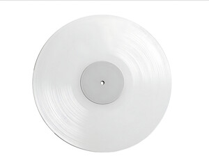 Vinyl record with a white blank album cover isolated on a white background top view