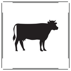 Black Silhouette of Cow - Farm Animal, Livestock Symbol, Rural Agriculture Design, Cow Profile Icon, Domestic Animal Illustration, Agricultural Graphics