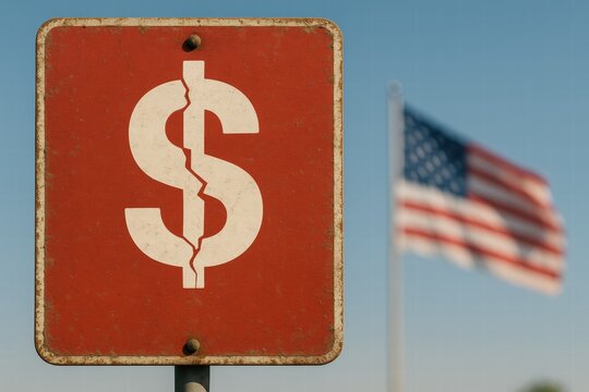 Cracked dollar currency sign with American national flag financial crisis economy concept - Powered by Adobe