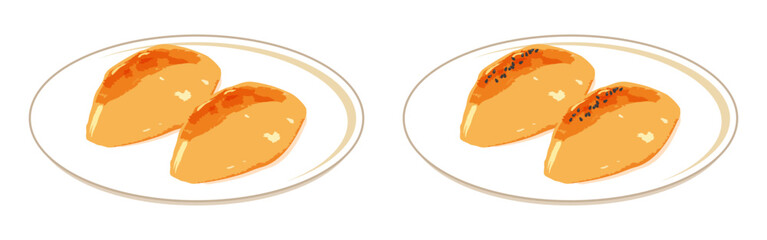 皿に乗せたスイートポテトのイラスト　セット