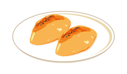 皿に乗せたスイートポテトのイラスト