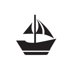 Simple Boat Icon Symbol in Black and White Illustration
