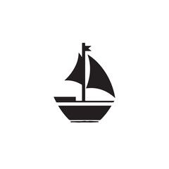 Simple Boat Icon Symbol in Black and White Illustration