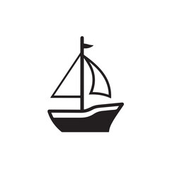 Simple Boat Icon Symbol in Black and White Illustration