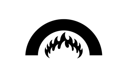 Black Silhouette of a Fireplace with Flames Burning.