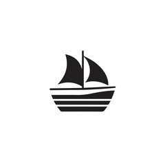 Simple Boat Icon Symbol in Black and White Illustration