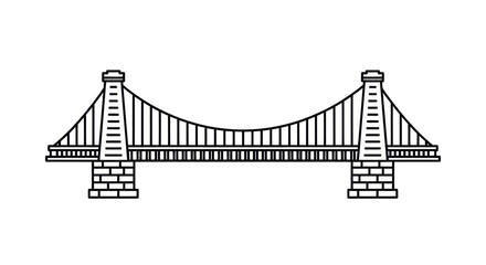 Line Drawing of a Classic Suspension Bridge.