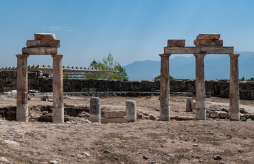 Fototapeta premium Hierapolis. Ruins of ancient Hierapolis. Hierapolis in Pamukkale, Turkey. 