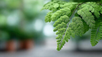 Close-up of vibrant green fern leaves with a soft, blurred background.