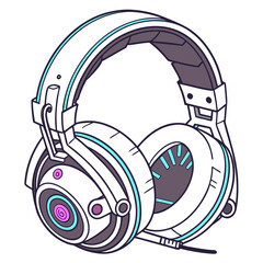 Modern white gaming headphones with cyan and magenta accents on a white background