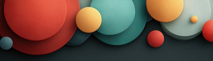 Colorful textured circles overlap on a dark background, creating a modern abstract geometric design.