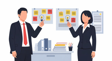 Fototapeta premium Business colleagues pointing to new ideas on a whiteboard