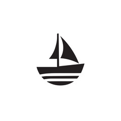 Simple Boat Icon Symbol in Black and White Illustration