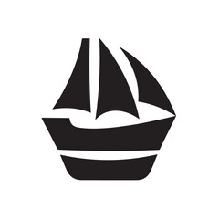 Simple Boat Icon Symbol in Black and White Illustration