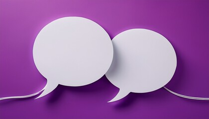 communication concept with white speech bubbles on a vibrant purple background symbolizing dialogue conversation and exchange of ideas in a minimalist design