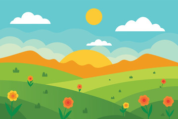 summer landscape with mountains and clouds