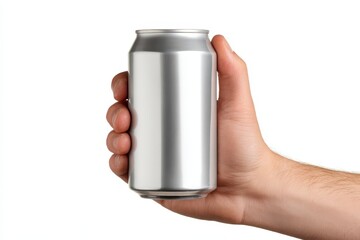 Grip of a Hand on a Metal Can, Isolated on a Crisp White Background