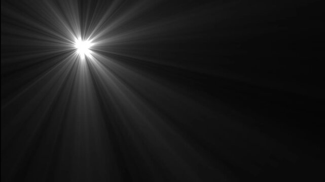 Isolated white light rays animation. Shine or sun effect on black screen. Glitter, shiny, bright, flare footage 4k..